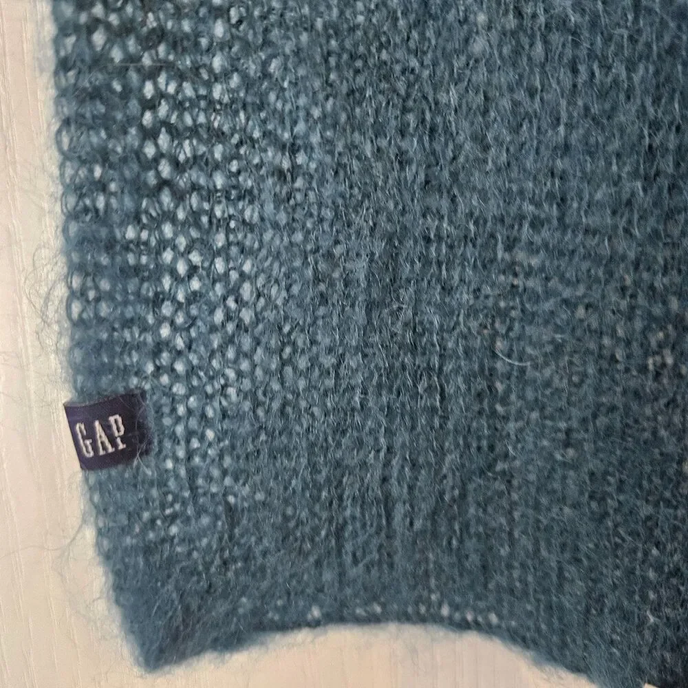 New Mohair Nylon Blend GAP Fuzzy Winter Colorblock Scarf Green and Blue 9X76